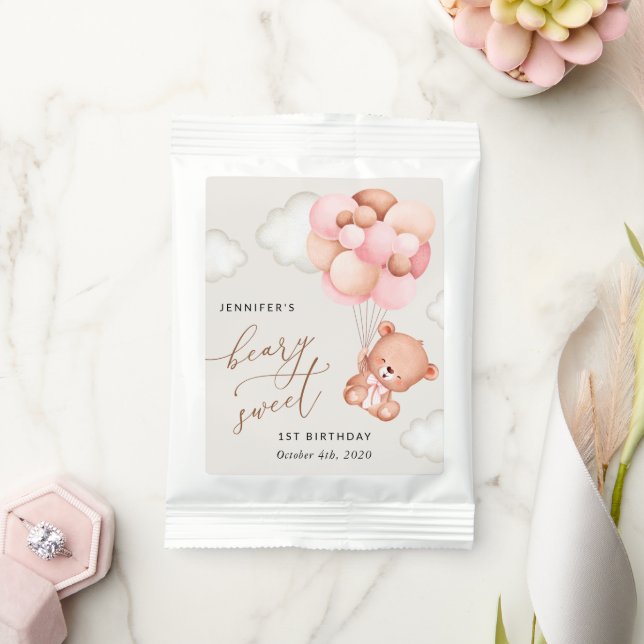 Baby Bear, Pink Balloons, First Birthday Hot Chocolate Drink Mix (Wedding)