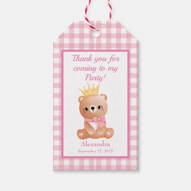 Baby Bear Pink Gingham  Gift Tags (Front)