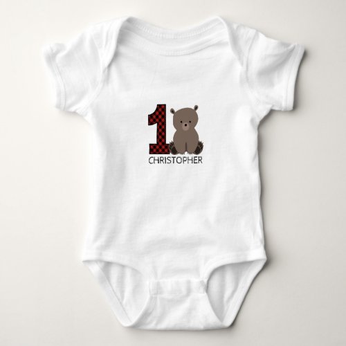 Baby Bear Plaid First Birthday Shirt