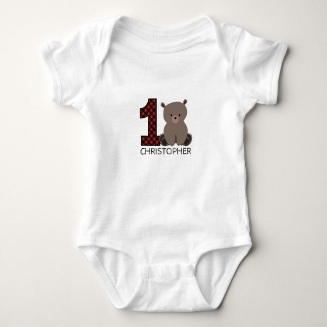 Baby Bear Plaid First Birthday Shirt (Front)