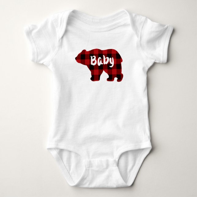 Baby Bear - red and Black plaid Bodysuit (Front)