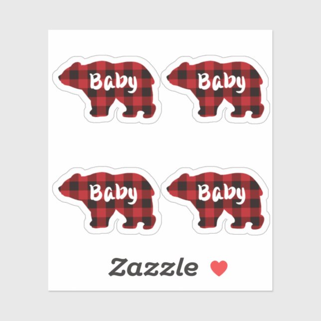 Baby Bear - red and Black plaid Sticker (Sheet)