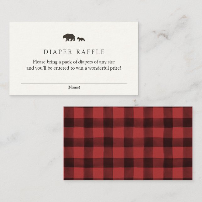 Baby Bear Red Plaid Diaper Raffle Enclosure  Card (Front/Back)