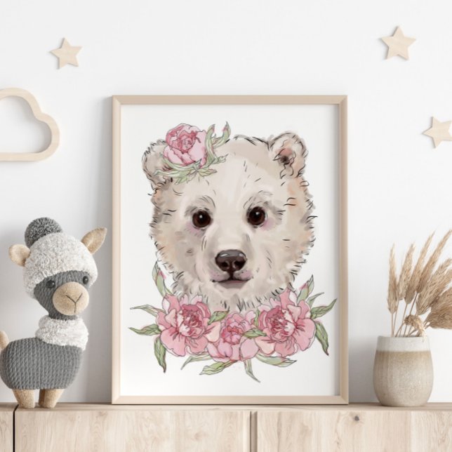 Baby Bear Rose Animal Poster | Cute Bear Wall Art (Creator Uploaded)