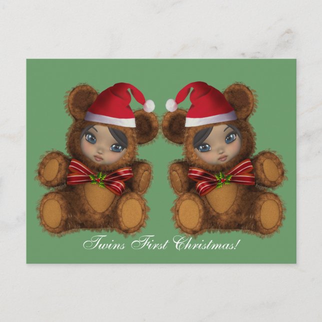 Baby Bear Santa Twins First Christmas Postcard (Front)