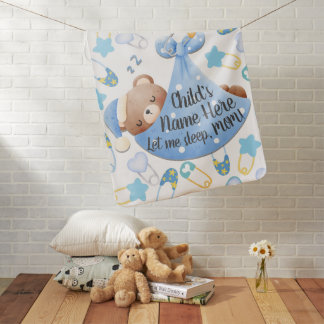Baby Bear Sleeping Boy Custom Text Blanket