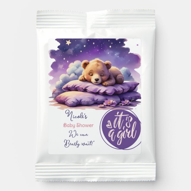 Baby Bear Sleeping Purple Galaxy Girl Baby Shower Margarita Drink Mix (Front)