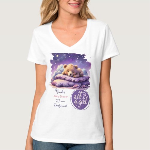 Baby Bear Sleeping Purple Galaxy Girl Baby Shower T_Shirt