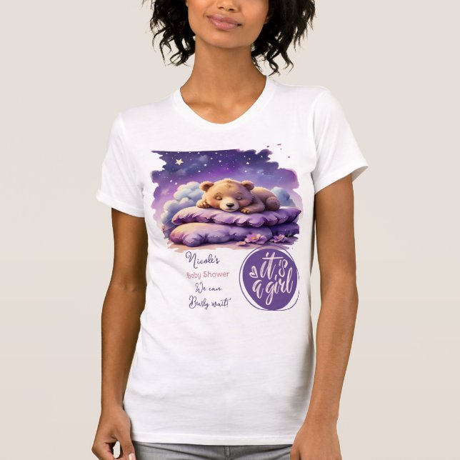 Baby Bear Sleeping Purple Galaxy Girl Baby Shower T-Shirt (Front)