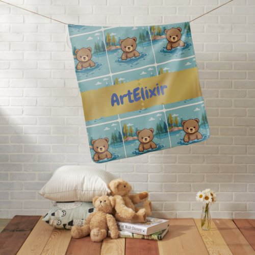 Baby Bear Swimming in a Pond Print Baby Blanket