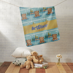 Baby Bear Swimming in a Pond Print Blanket