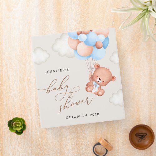 Baby Bear Teddy Bear Blue Balloons Baby Shower 3 Ring Binder