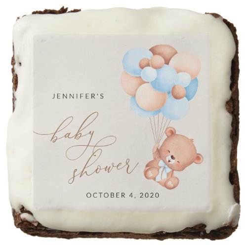 Baby Bear Teddy Bear Blue Balloons Baby Shower Brownie