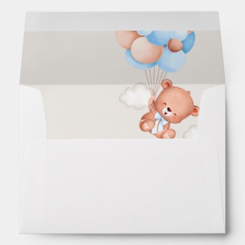 Baby Bear Teddy Bear Blue Balloons Baby Shower Envelope