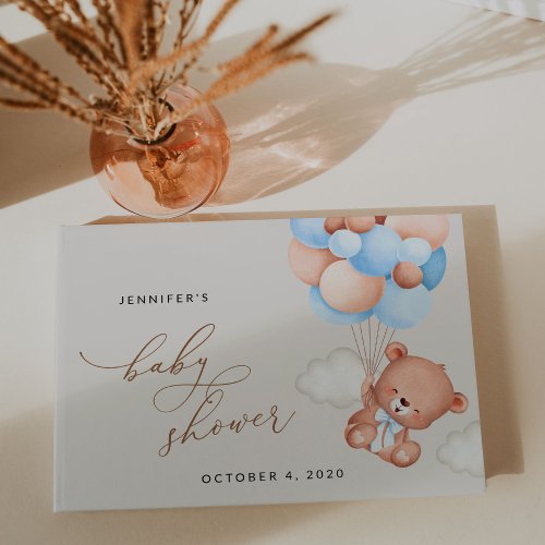 Baby Bear Teddy Bear Blue Balloons Baby Shower Guest Book