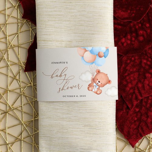 Baby Bear Teddy Bear Blue Balloons Baby Shower Napkin Bands