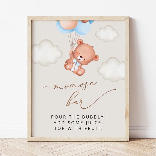 Baby Bear Teddy Bear Blue Balloons Momosa Bar Poster