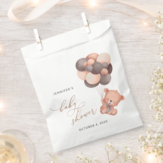 Baby Bear, Teddy Bear, Brown Balloons, Baby Shower Favor Bag (Clipped)