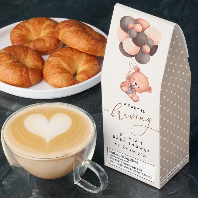 Baby Bear, Teddy Bear, Brown Balloons, Baby Shower Roasted Coffee (Breakfast)