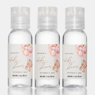 Baby Bear, Teddy Bear, Pink Balloons, Baby Shower Hand Sanitizer