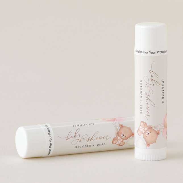 Baby Bear, Teddy Bear, Pink Balloons, Baby Shower Lip Balm (Front)