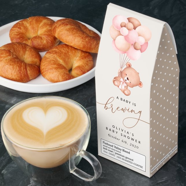 Baby Bear, Teddy Bear, Pink Balloons, Baby Shower Roasted Coffee (Breakfast)