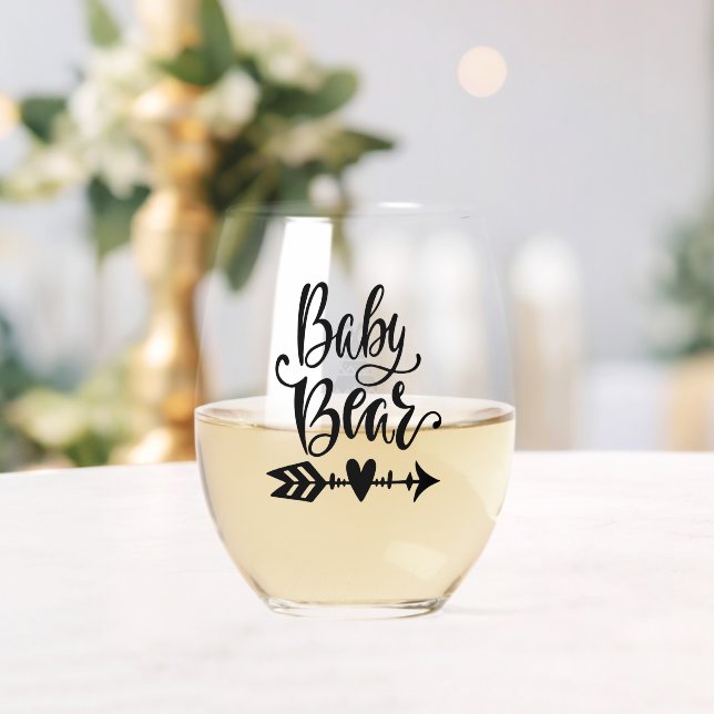 Baby Bear Tribal Calligraphy Personalized Stemless Wine Glass (Insitu (Wedding))