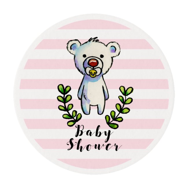 Baby Bear Watercolor Illustration Pink Stripes