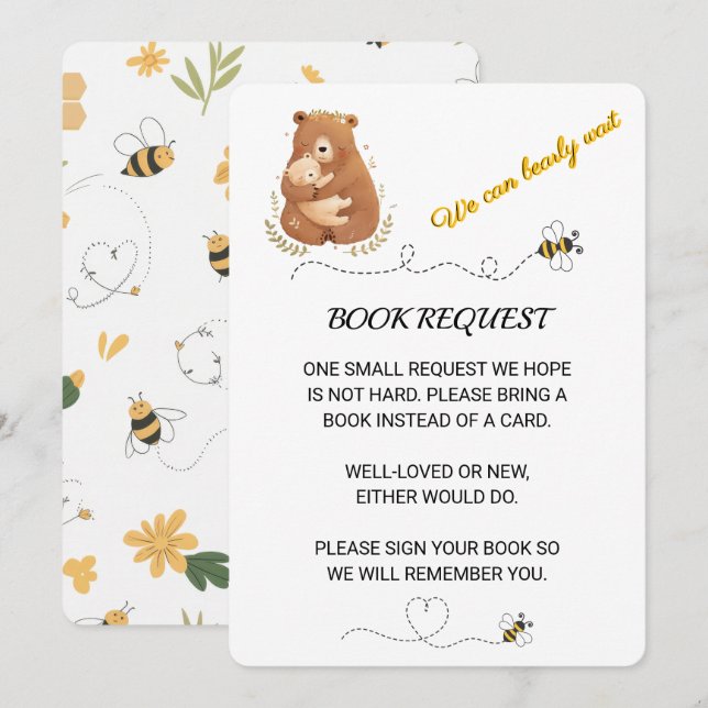Baby Bear We Can Bearly Wait Book Request Invitation (Front/Back)