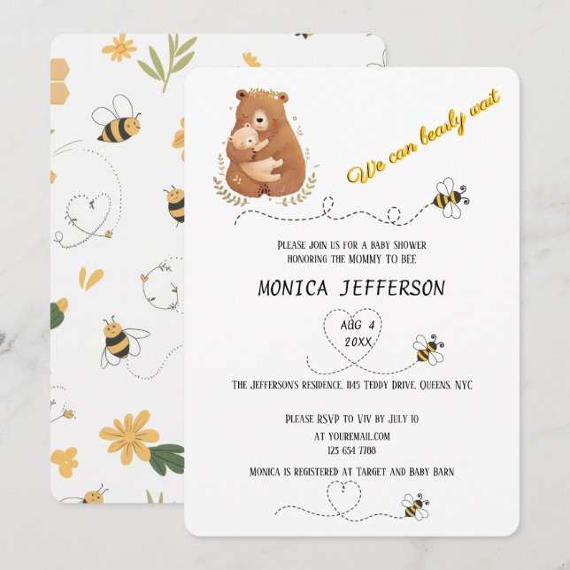 Baby Bear We Can Bearly Wait Personalized Invitation (Front/Back)
