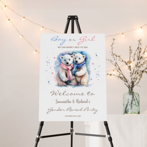 Baby Bear Winter Gender Reveal Welcome Sign