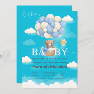 Baby Bear with Balloons Baby Shower Invitation