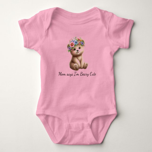 Baby Bear with Flower Crown Beary Cute Bodysuit (Front)