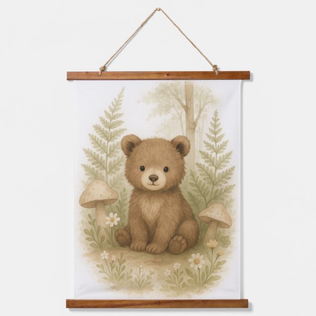 Baby Bear Woodland Animal Nursery Toddler Bedroom Hanging Tapestry (Front)
