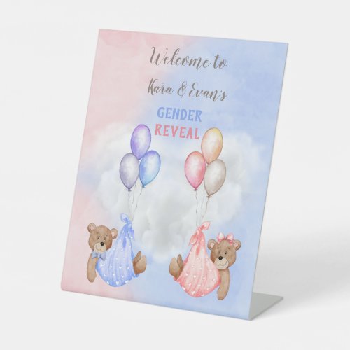 Baby Bears Gender Reveal Table Sign Pink Blue