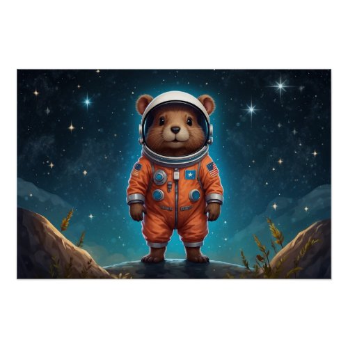 Baby Beaver in a Spacesuit Poster