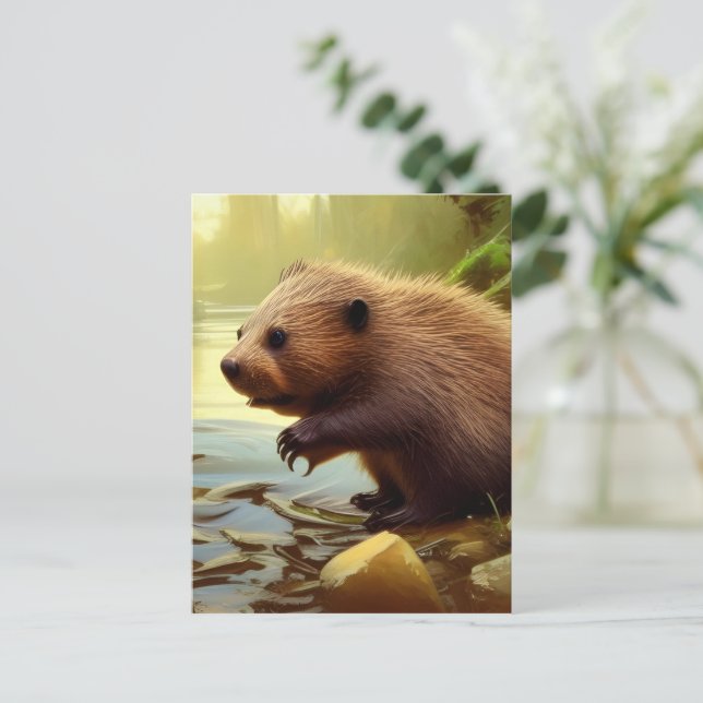 Baby Beaver Wildlife Portrait  Postcard (Standing Front)
