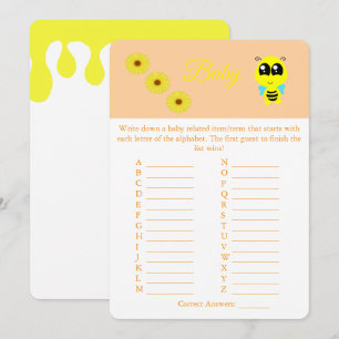 Baby Bee   ABC Baby Shower Game Card Flyer