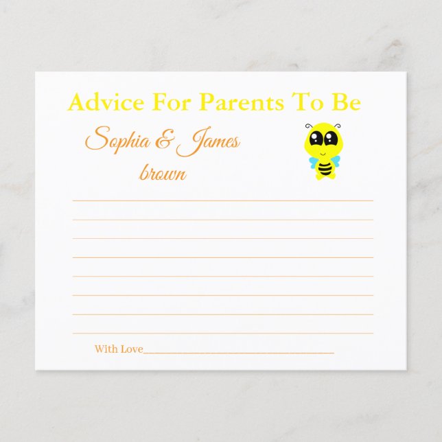 Baby Bee | Advice for Mom & Dad Baby Shower Card Flyer (Front)