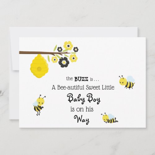 *~* Baby Bee Baby Boy Cute Shower Invitation