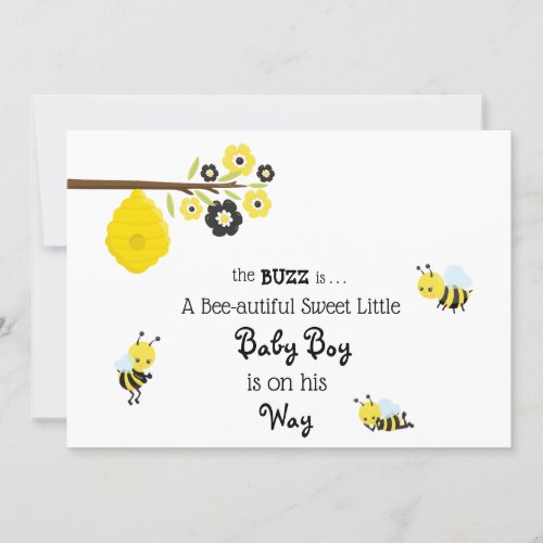 *~* Baby Bee Baby Boy Cute Shower Invitation