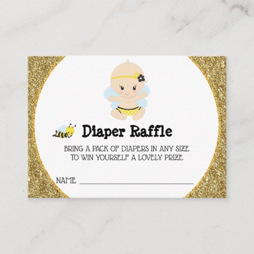  Baby Bee Baby Girl Glitter Diaper Raffle Enclosure Card