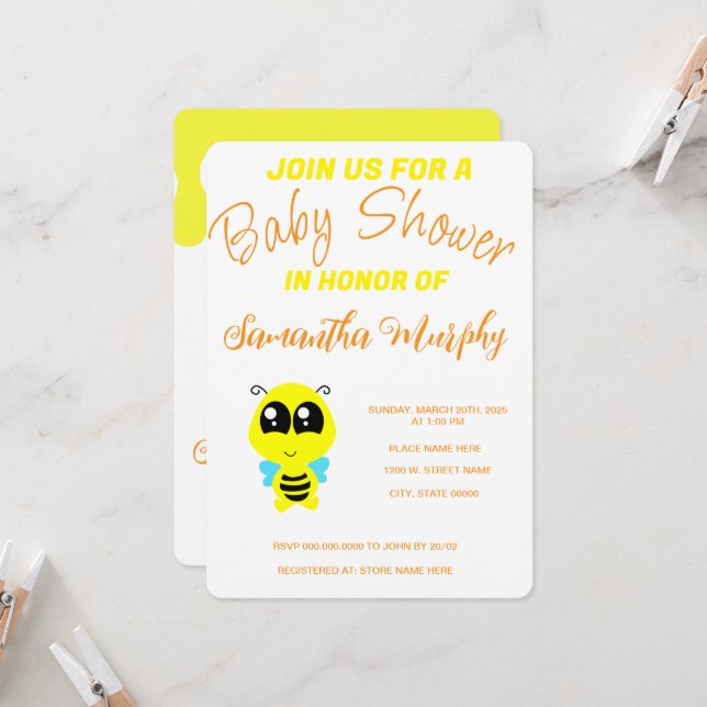 Baby Bee | Baby Shower Invitation (Front/Back In Situ)