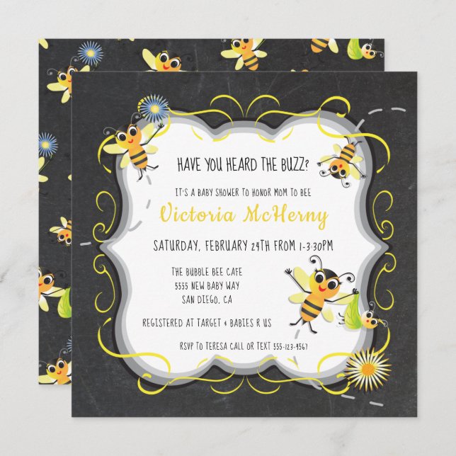 Baby Bee Baby shower Invitations (Front/Back)