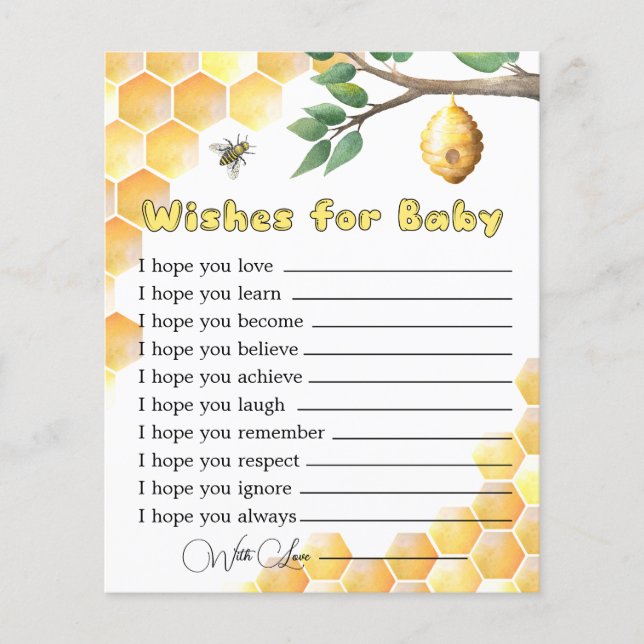 Baby Bee Baby Shower Wishes for Baby Card (Front)
