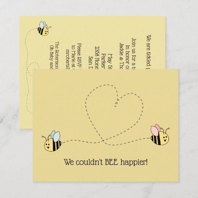 Baby Bee Boy And Girl Twins Invitation (Front/Back)