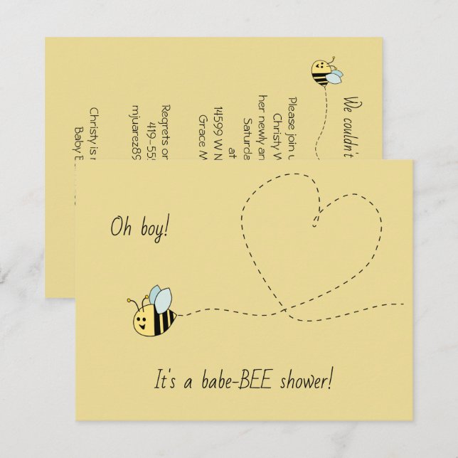 Baby Bee Boy Shower Invitation (Front/Back)