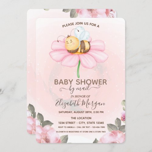 Baby Bee Floral Baby Shower  Invitation