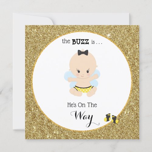 *~* Baby Bee Glitter Baby Boy Shower Invitation