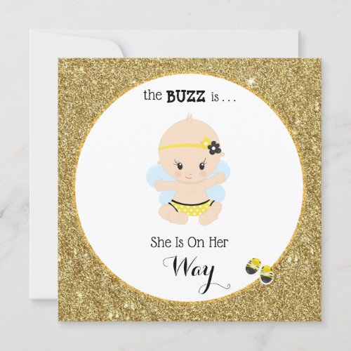 *~* Baby Bee Glitter Baby Girl Shower Invitation